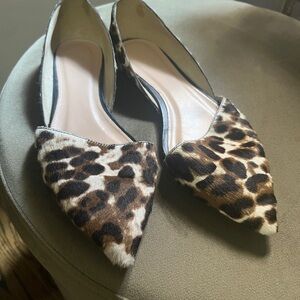 J. CREW Calf Hair Leopard Print d'Orsay Pointed Toe Flats Size 7.5